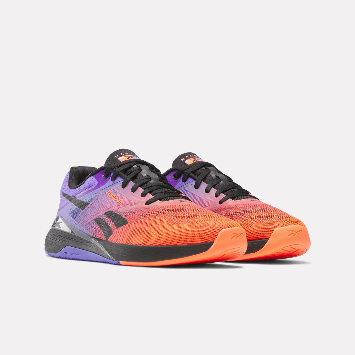 Reebok Nano X5 Training Shoes product view 2 — White/Flash Orange/Royal Purple