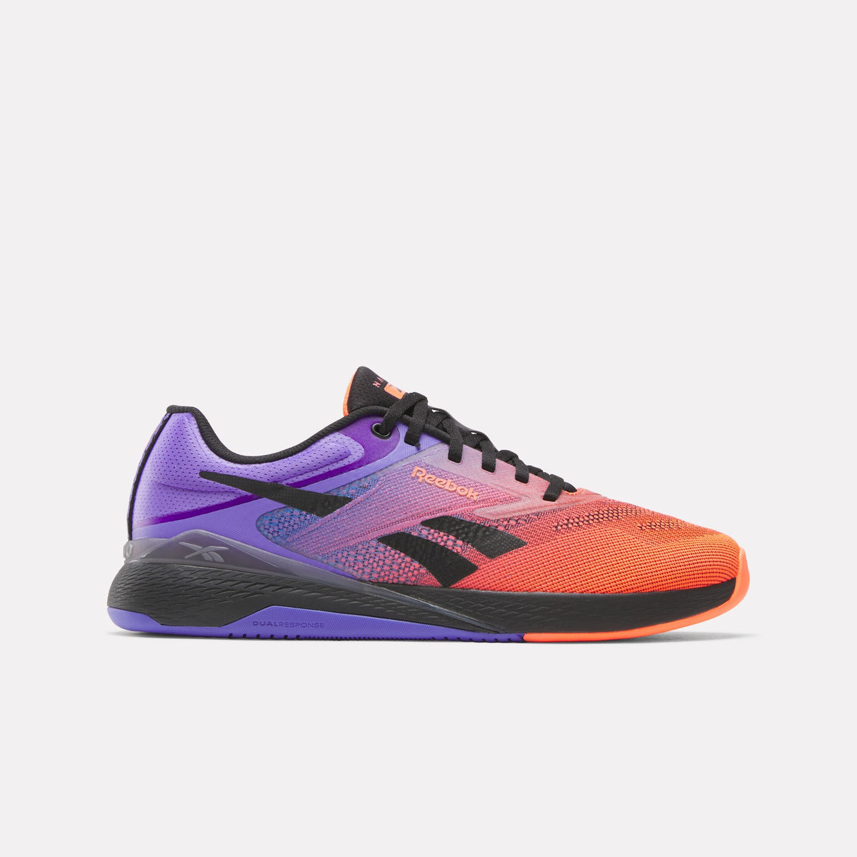 Reebok Nano X5 Training Shoes product view 1 — White/Flash Orange/Royal Purple