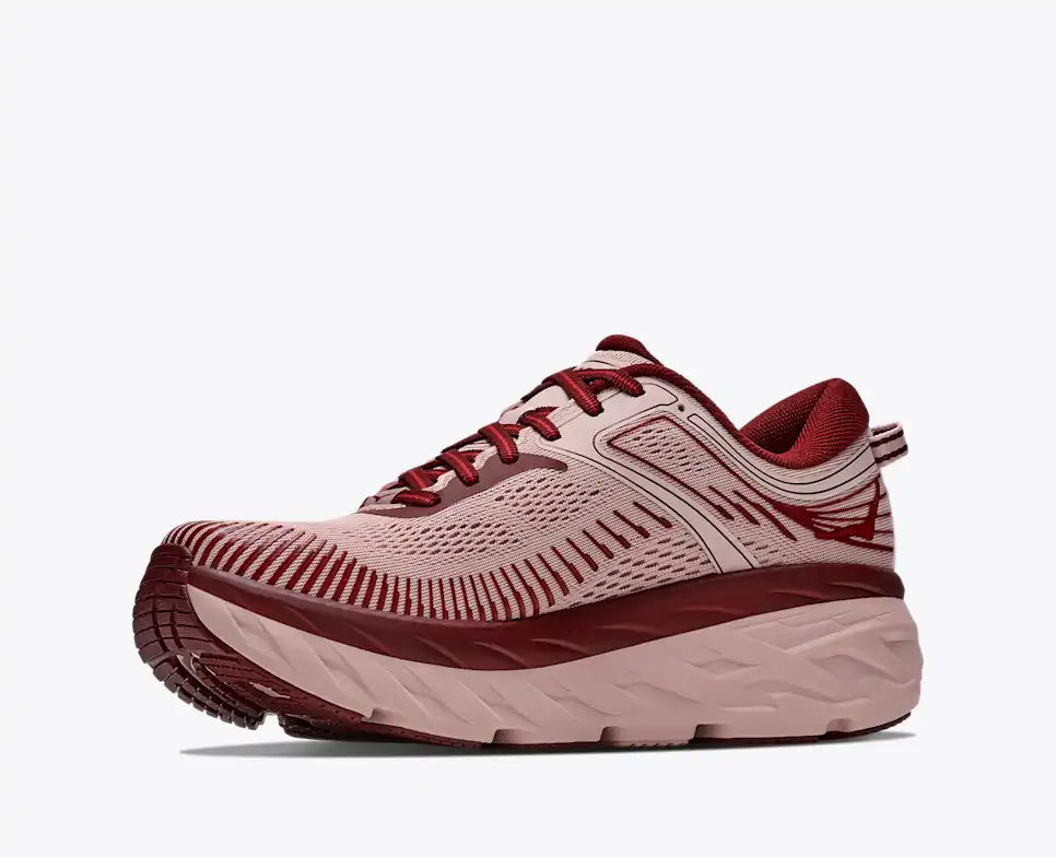 HOKA Bondi 7 Women's product view 3 — Pink Opal / Varsity Burgundy