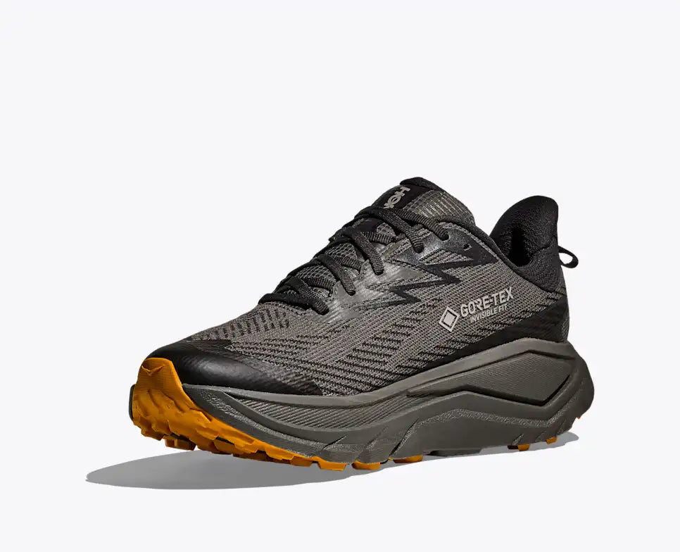 HOKA Challenger 8 GORE-TEX Men's product view 3 — Asphalt Grey / Varsity Yellow