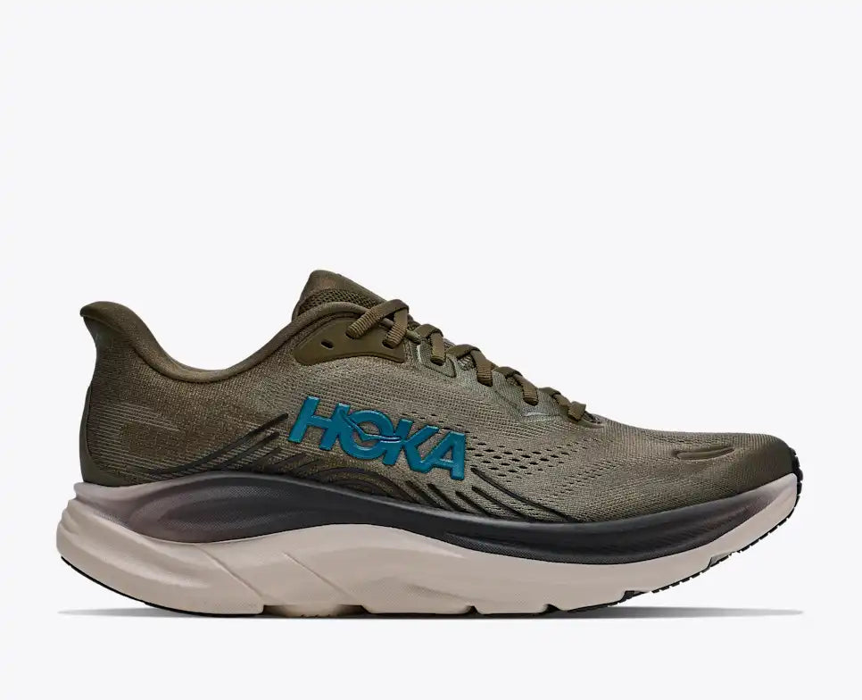 HOKA Clifton 11 Unisex product view 1 — Antique Olive / River Rock Grey