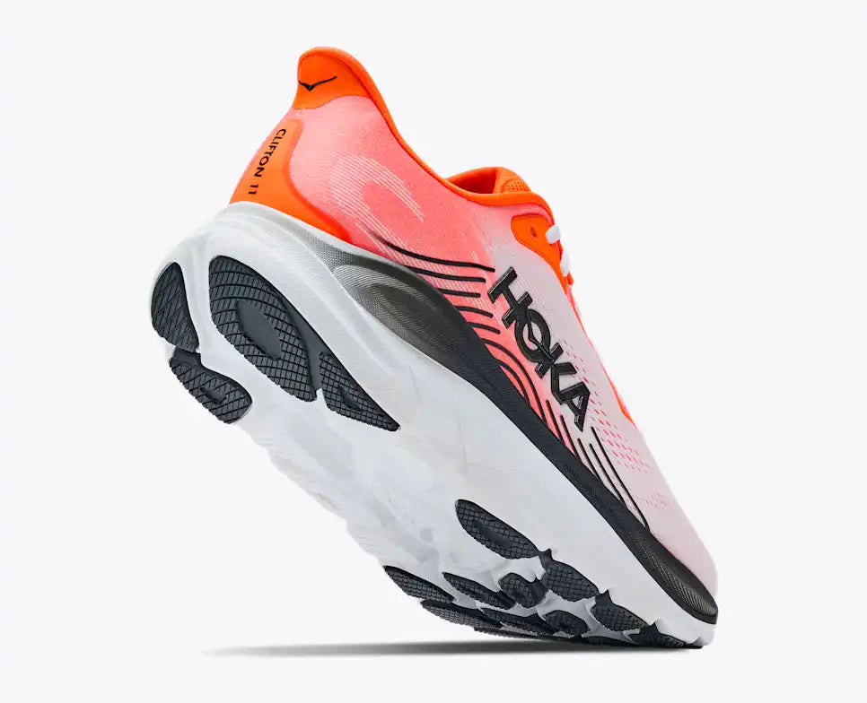 HOKA Clifton 11 Men's product view 4 — Neon Tangerine / Frost