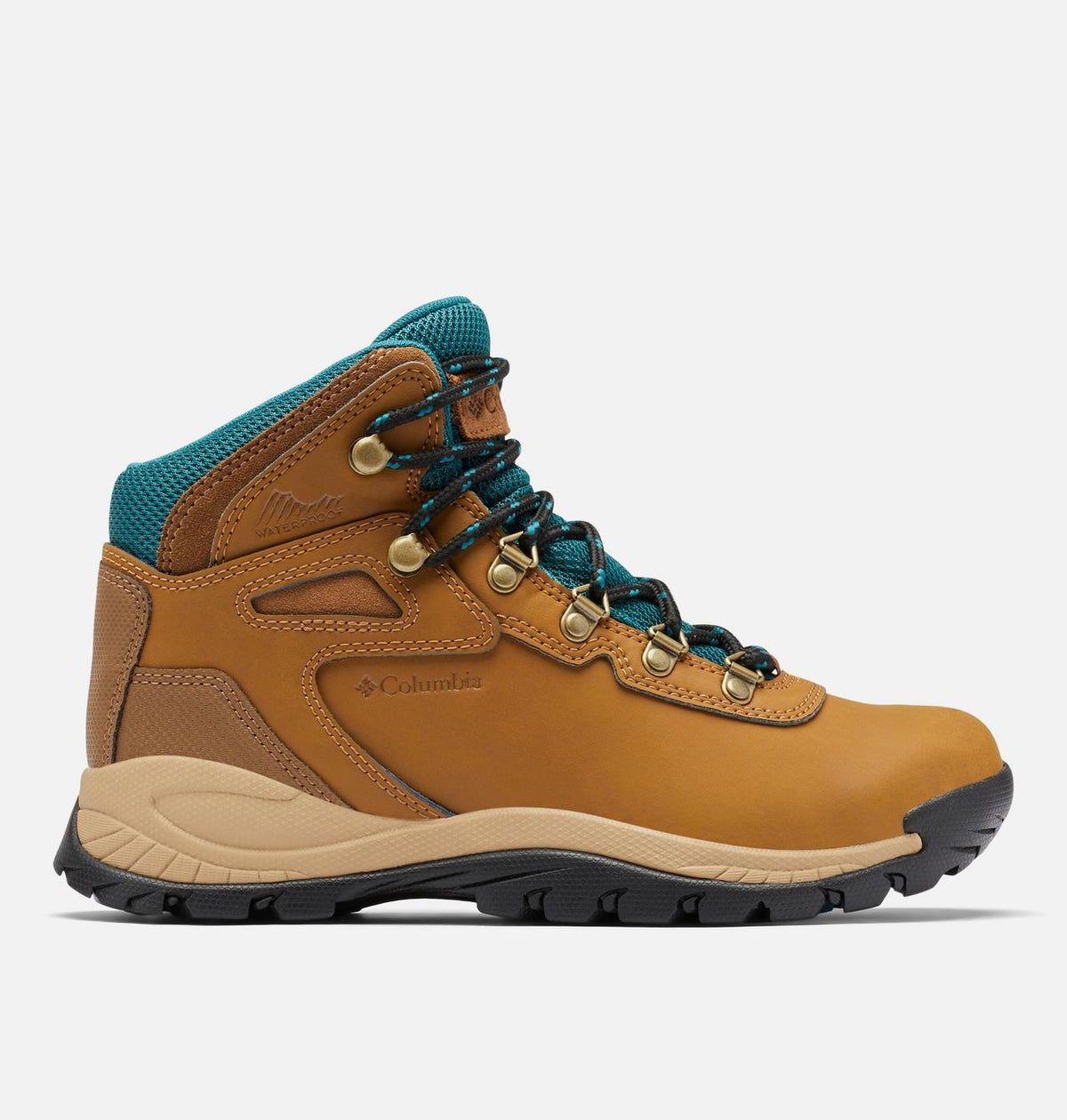 Columbia Newton Ridge Plus Waterproof Hiking Boots Women product view 3 — Elk, River Blue