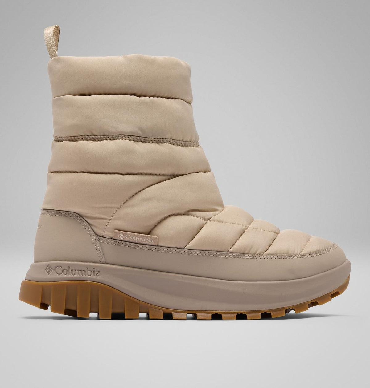Columbia Snowtrot Waterproof Snow Boots Women product view 1 — Ancient Fossil, Oxford Tan