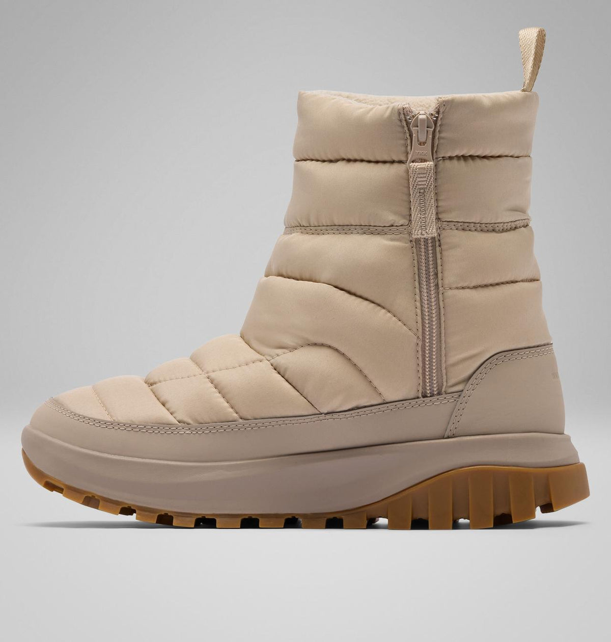 Columbia Snowtrot Waterproof Snow Boots Women product view 6 — Ancient Fossil, Oxford Tan