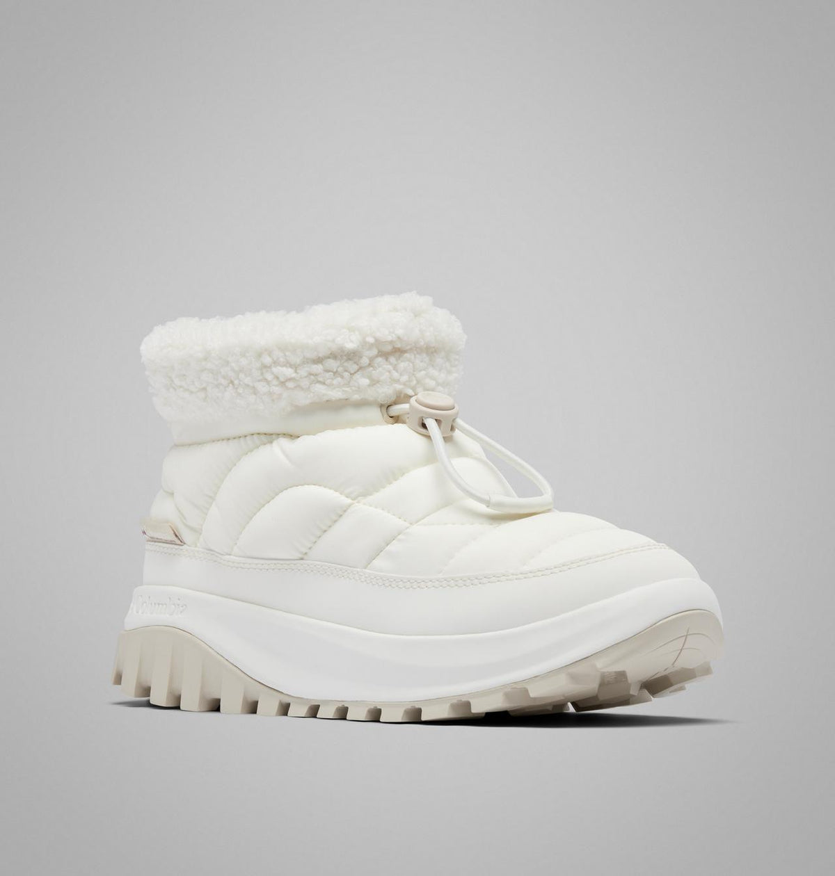 Columbia Snowtrot Shorty Winter Boots Women product view 3 — Sea Salt, Fig