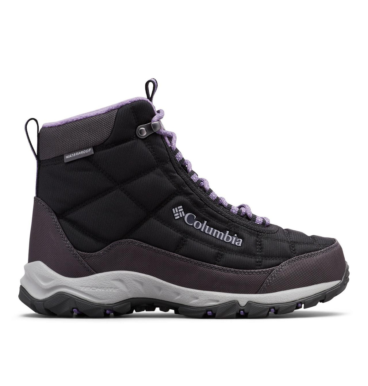 Columbia Firecamp Mid Waterproof Winter Boots Women product view 3 — Black, Plum Purple