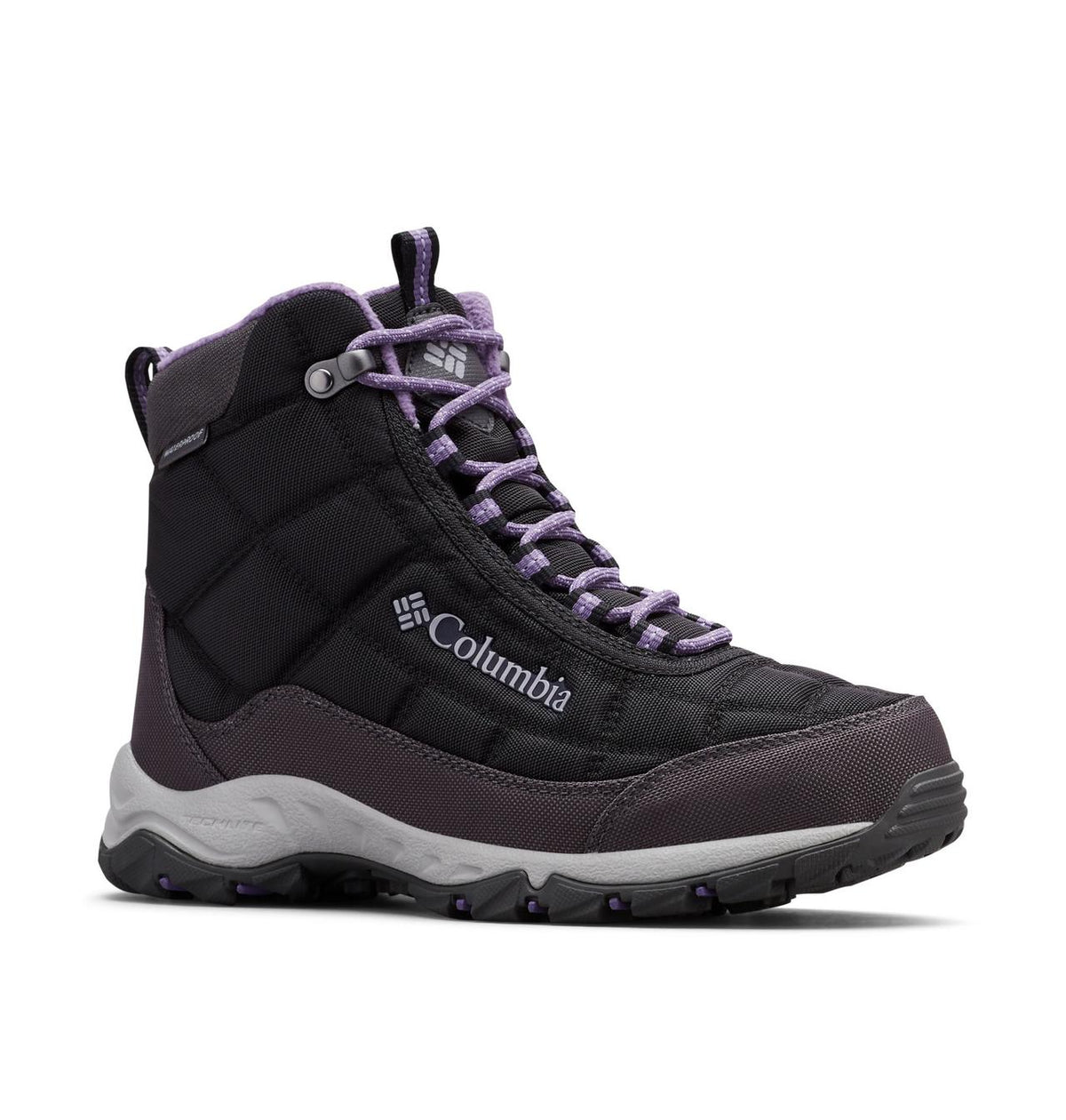 Columbia Firecamp Mid Waterproof Winter Boots Women product view 4 — Black, Plum Purple