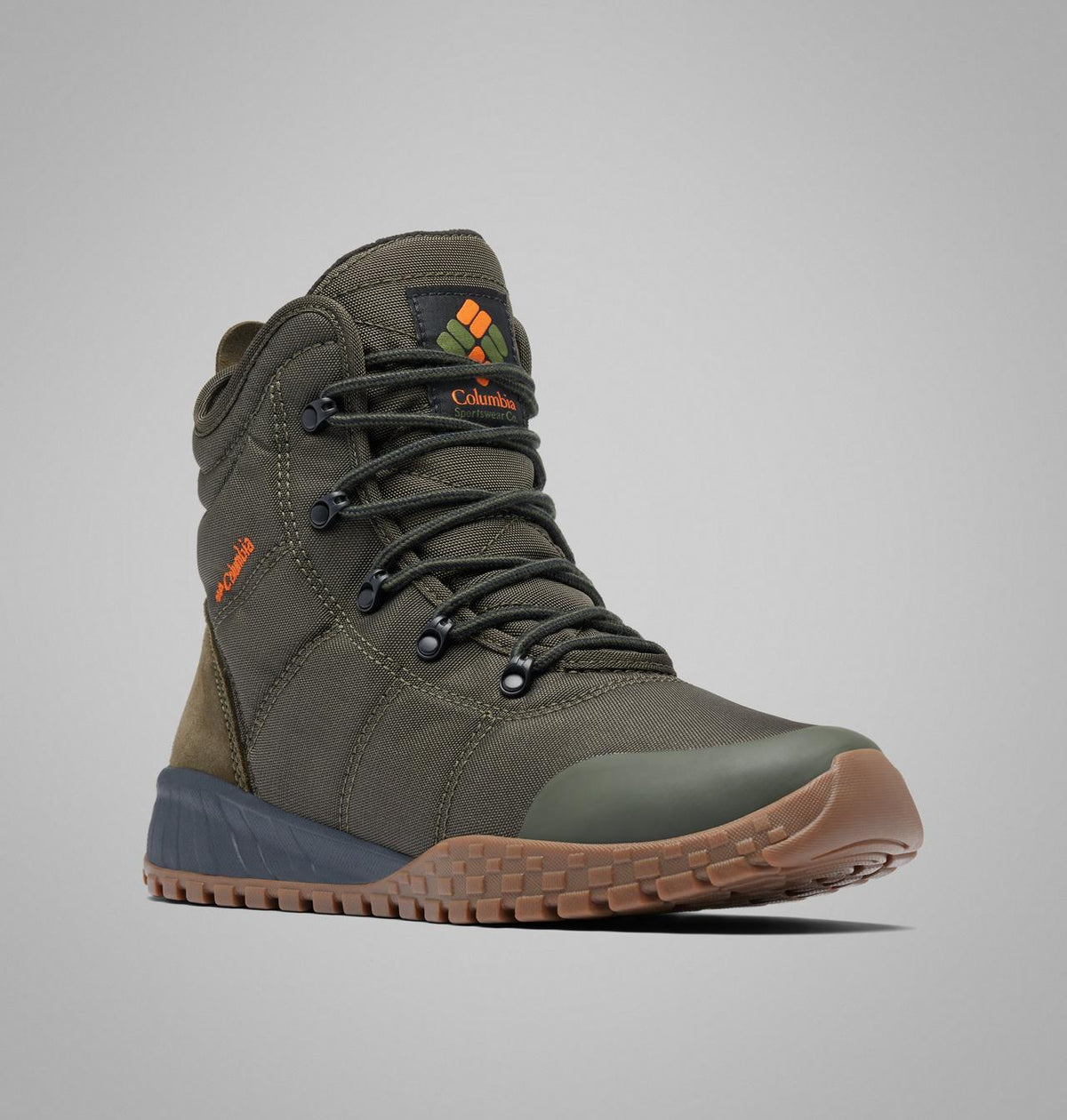 Columbia Fairbanks II Omni-Heat Waterproof Winter Boots Men product view 3 — Deep Olive, Desert Sun