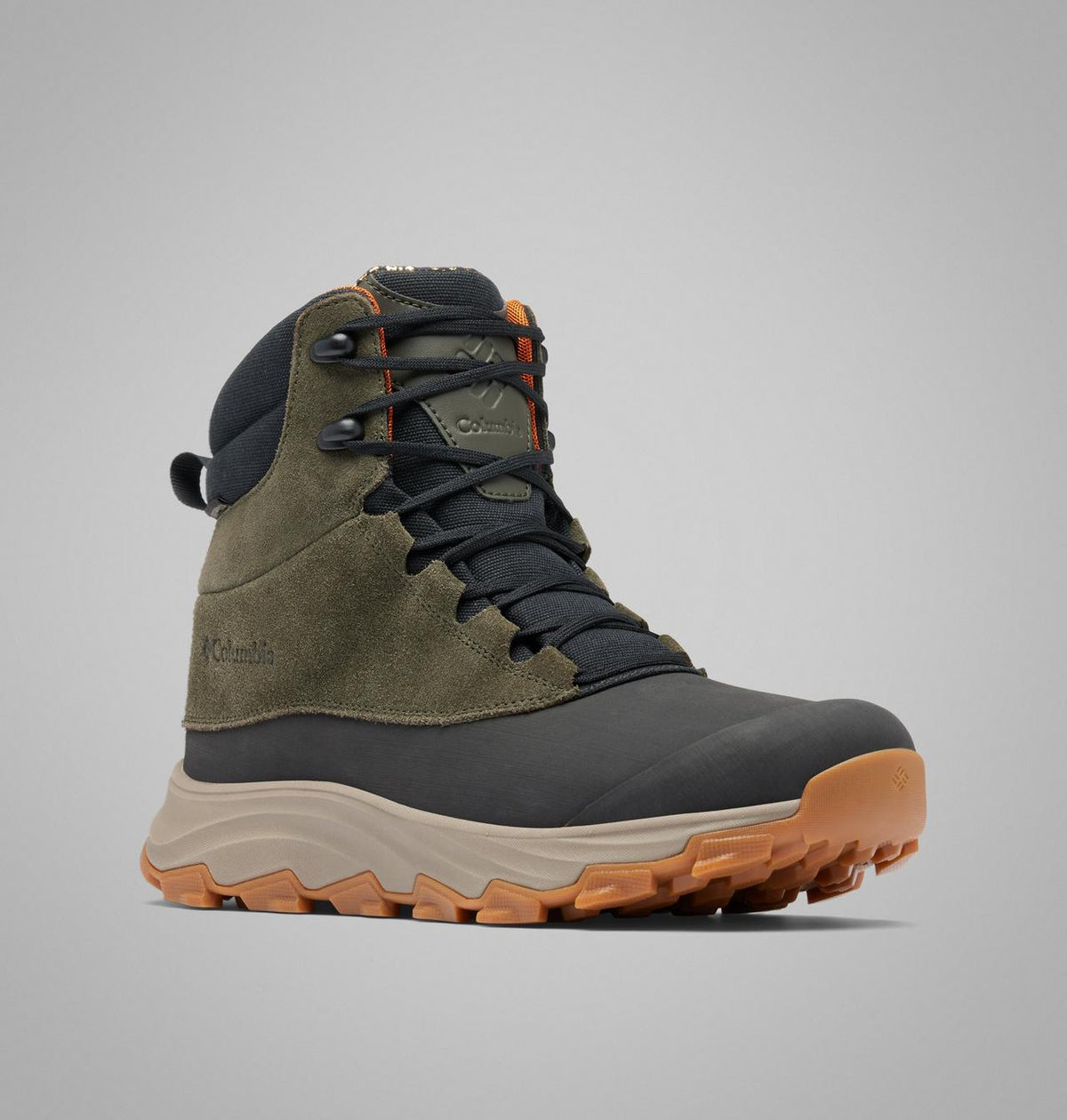 Columbia Expeditionist Shield II Waterproof Winter Boots Men product view 3 — Deep Olive, Desert Sun