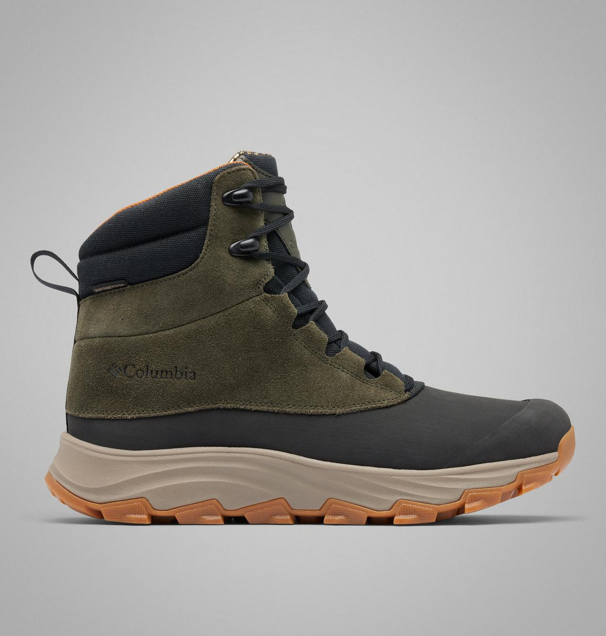 Columbia Expeditionist Shield II Waterproof Winter Boots Men product view 1 — Deep Olive, Desert Sun
