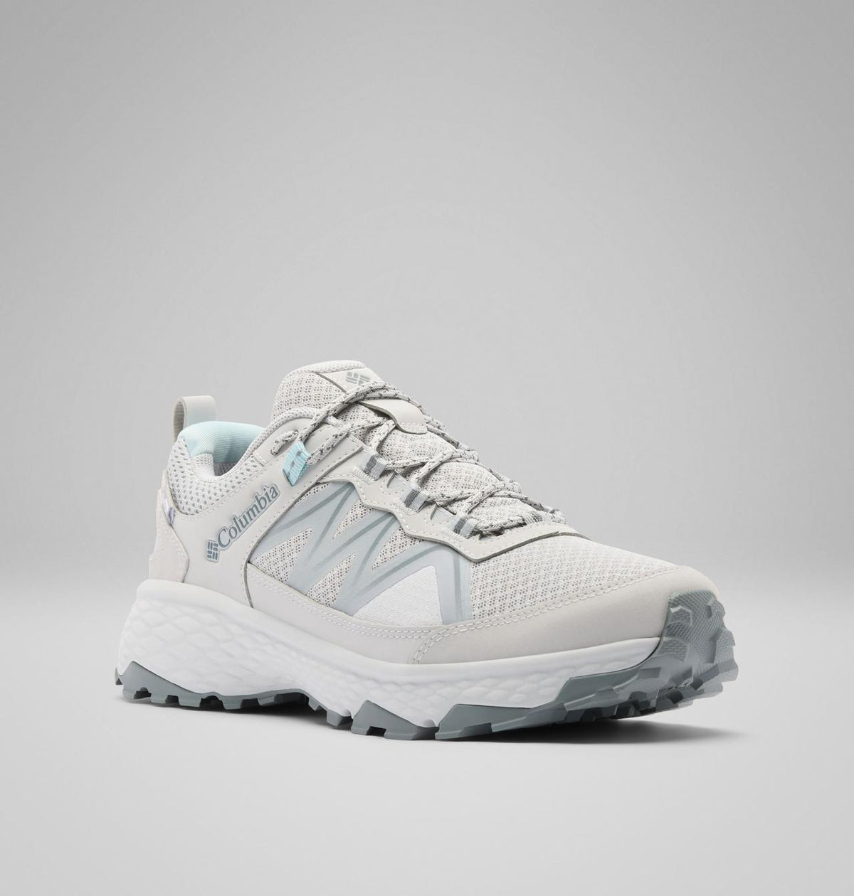 Columbia Peakfreak Rush OutDry Hiking Shoes Women product view 3 — Grey Ice, Marine Light