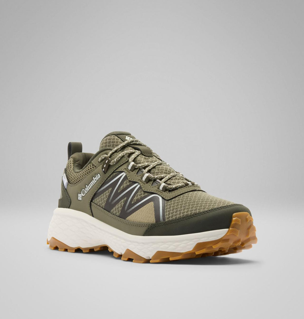 Columbia Peakfreak Rush OutDry Hiking Shoes Women product view 3 — Stone Green, Light Sand