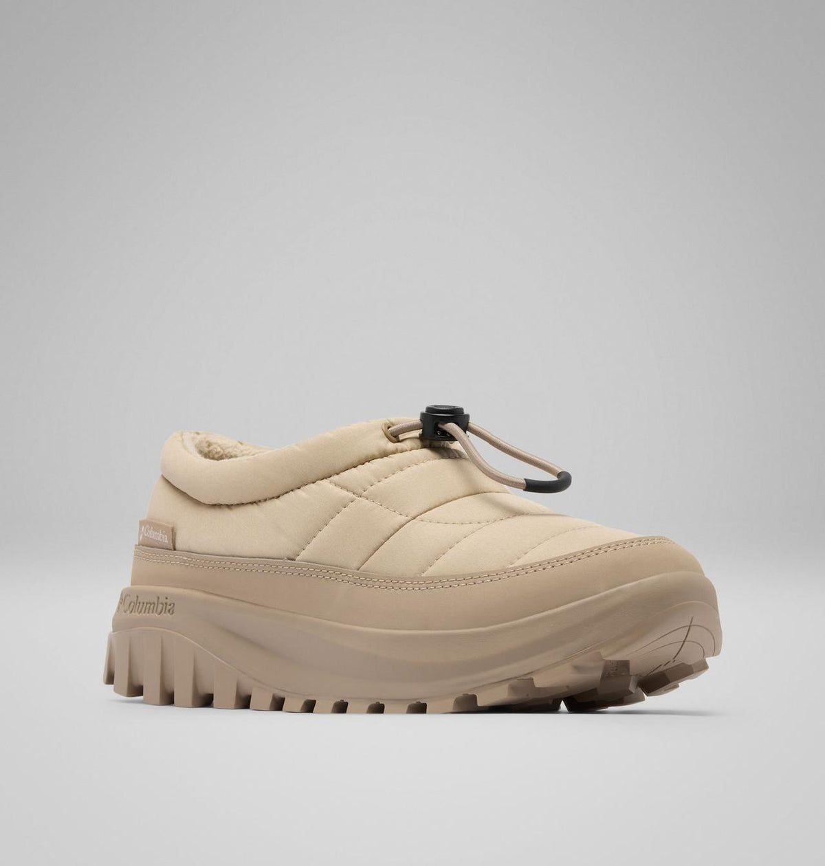 Columbia Snowtrot Unwind Puffy Mules Women product view 3 — Ancient Fossil, Oxford Tan