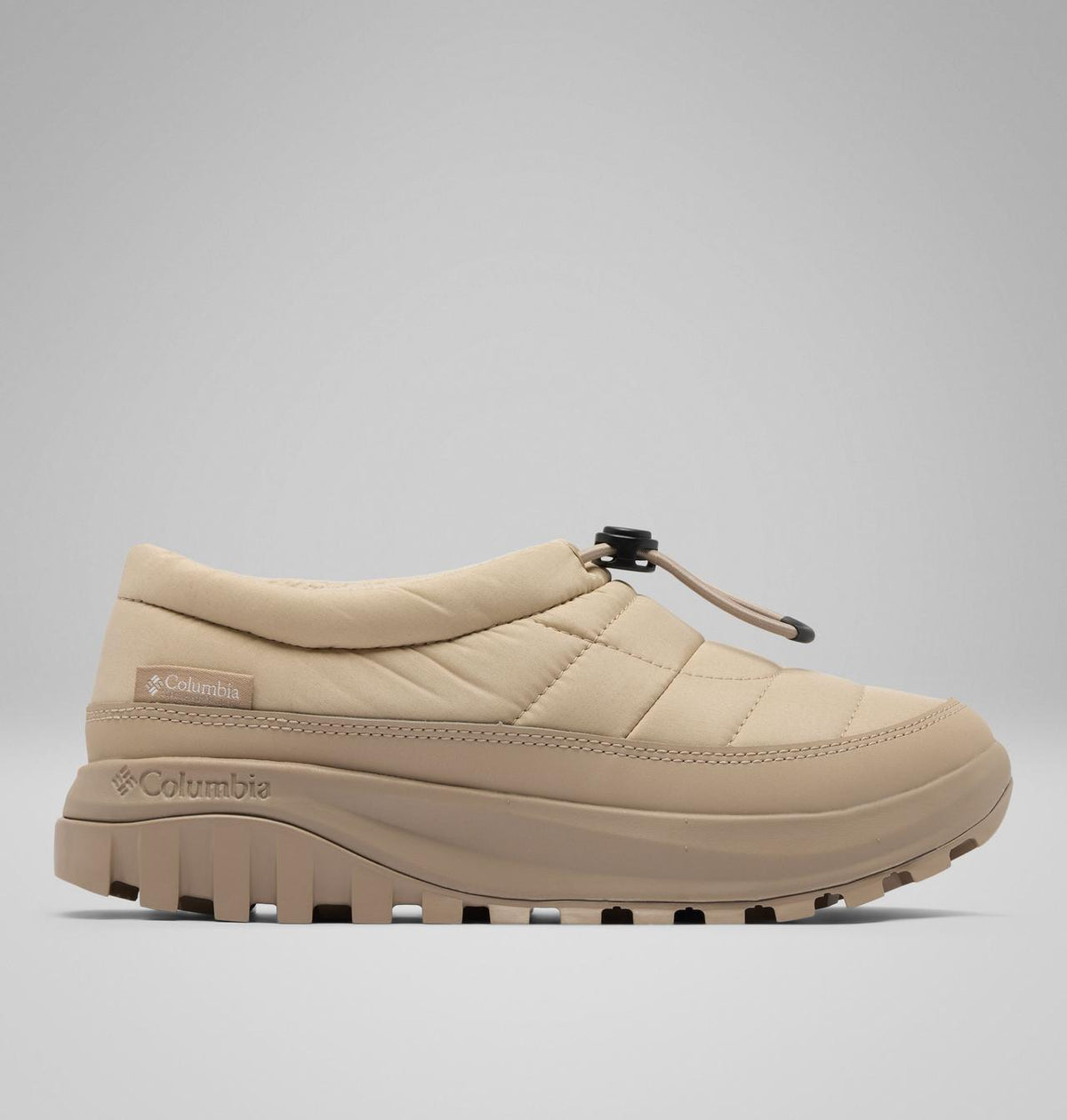 Columbia Snowtrot Unwind Puffy Mules Women product view 1 — Ancient Fossil, Oxford Tan