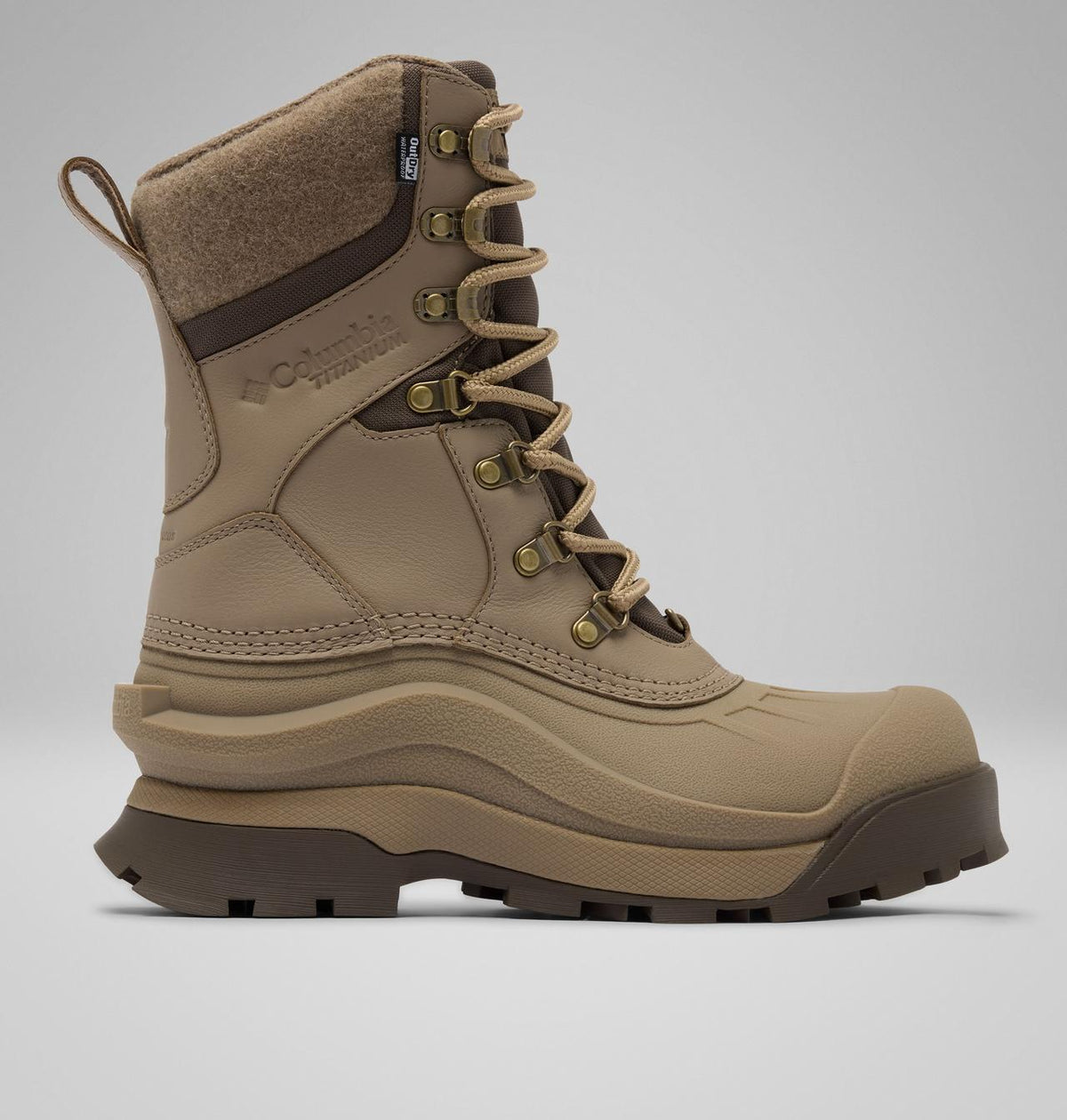 Columbia Bugaboot Peak OutDry Snow Boots Women product view 1 — Khaki, Wet Sand