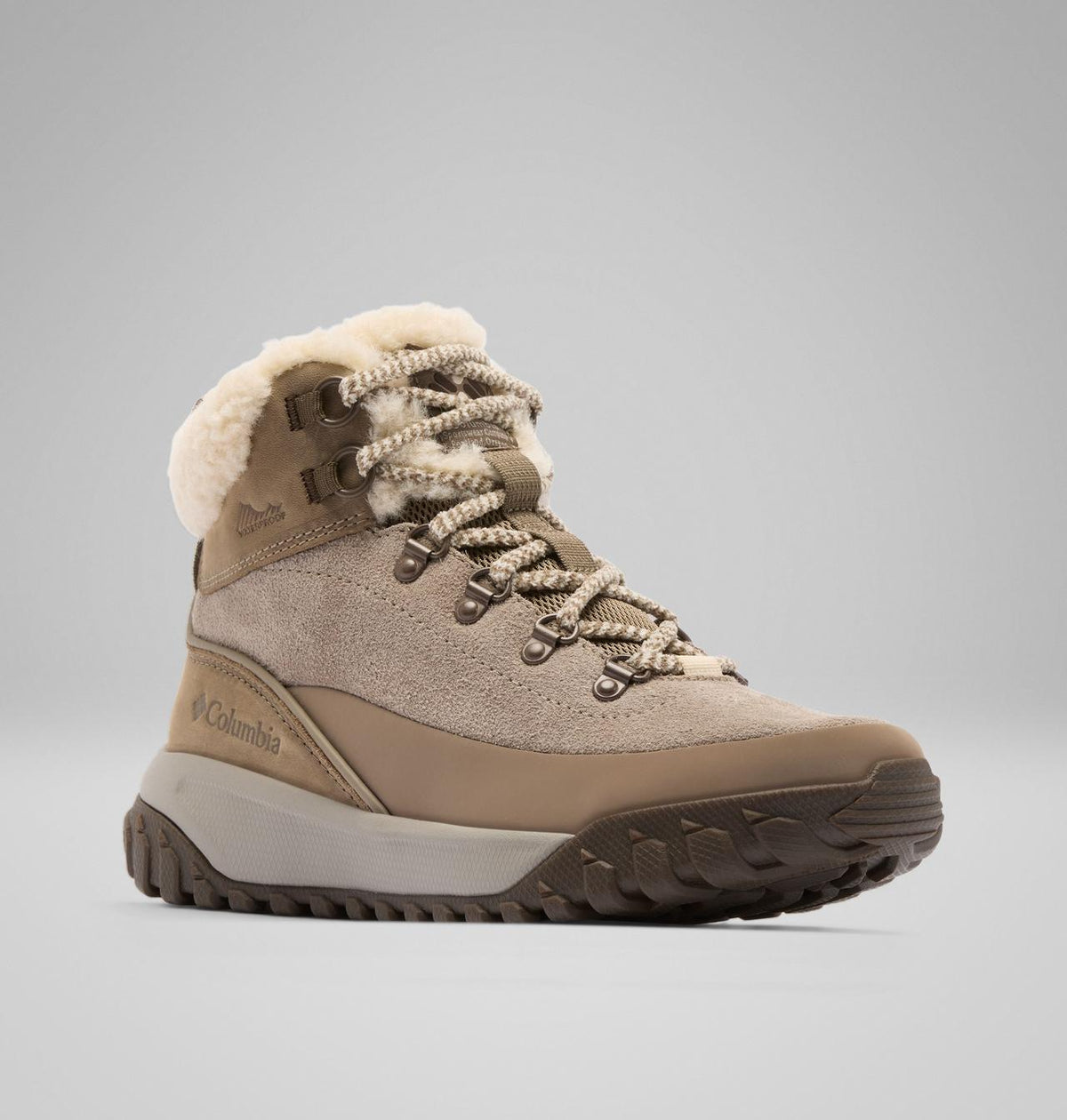 Columbia Burnsider Cozy Mid Waterproof Winter Boots Women product view 3 — Wet Sand, Mud