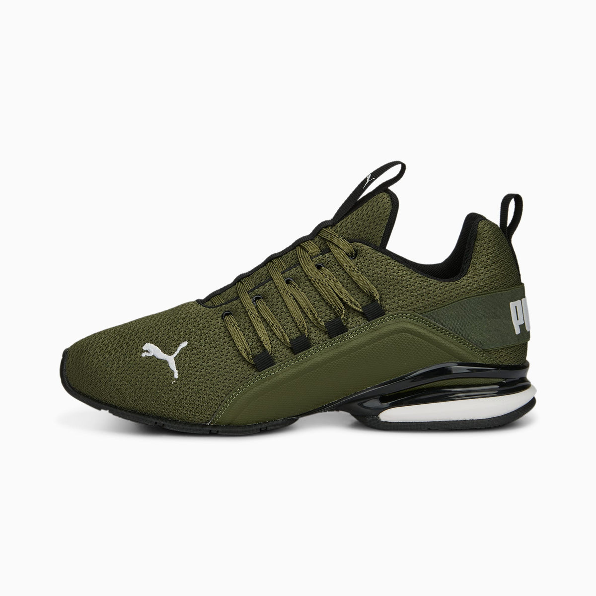 PUMA Axelion Refresh Running Shoes Men product view 1 — Green Moss-PUMA Black-Feather Gray