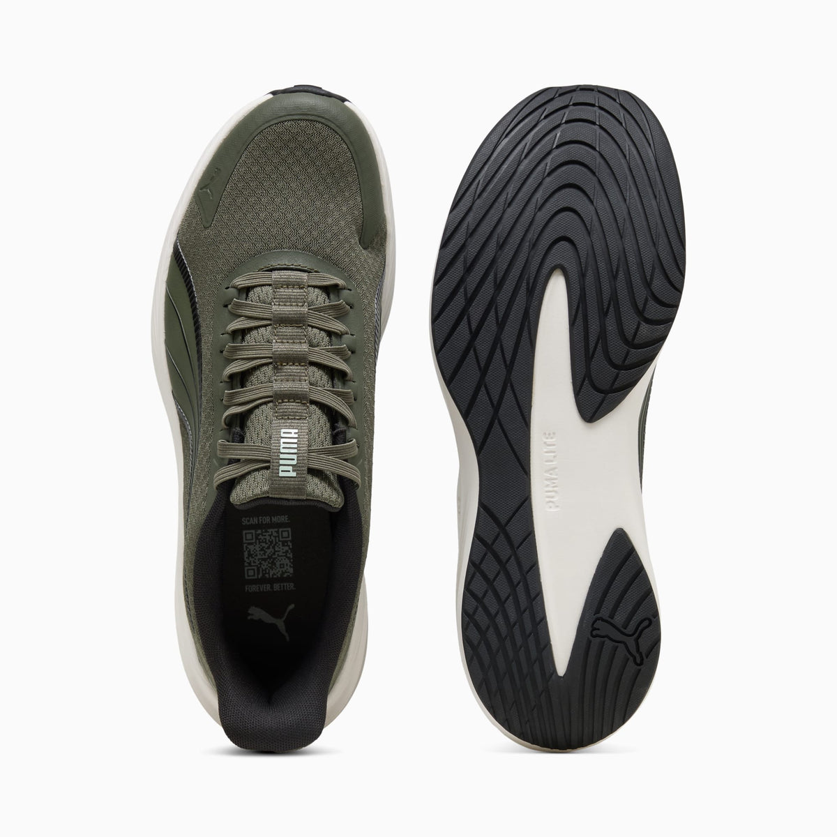 PUMA Dasher Lite SLIPTECH™ Running Shoes Unisex product view 4 — Moss Veil-Warm White-PUMA Black-Soft Grass