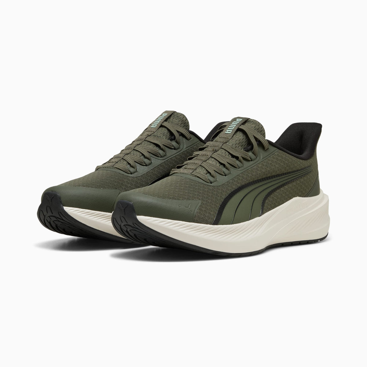 PUMA Dasher Lite SLIPTECH™ Running Shoes Unisex product view 2 — Moss Veil-Warm White-PUMA Black-Soft Grass