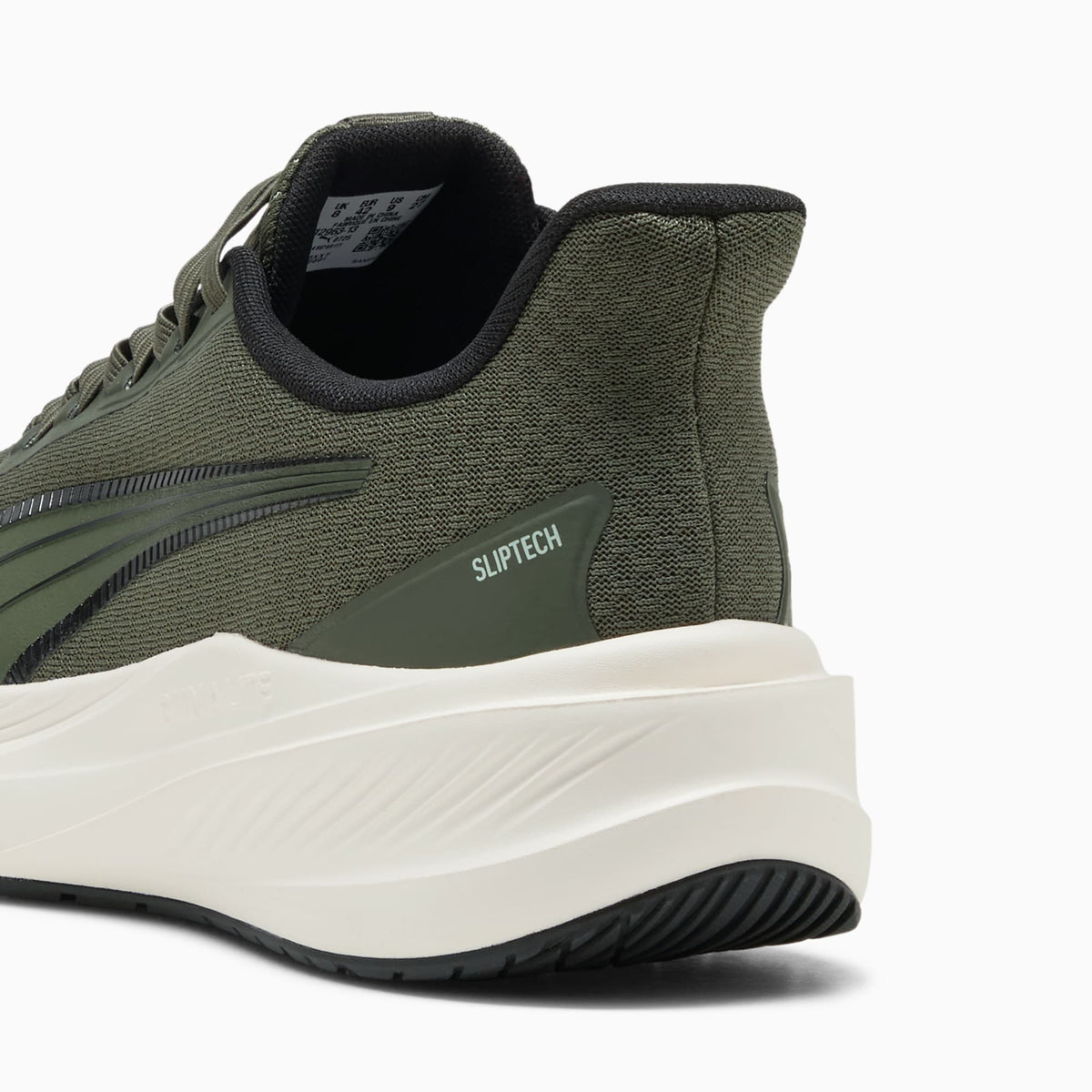 PUMA Dasher Lite SLIPTECH™ Running Shoes Unisex product view 3 — Moss Veil-Warm White-PUMA Black-Soft Grass