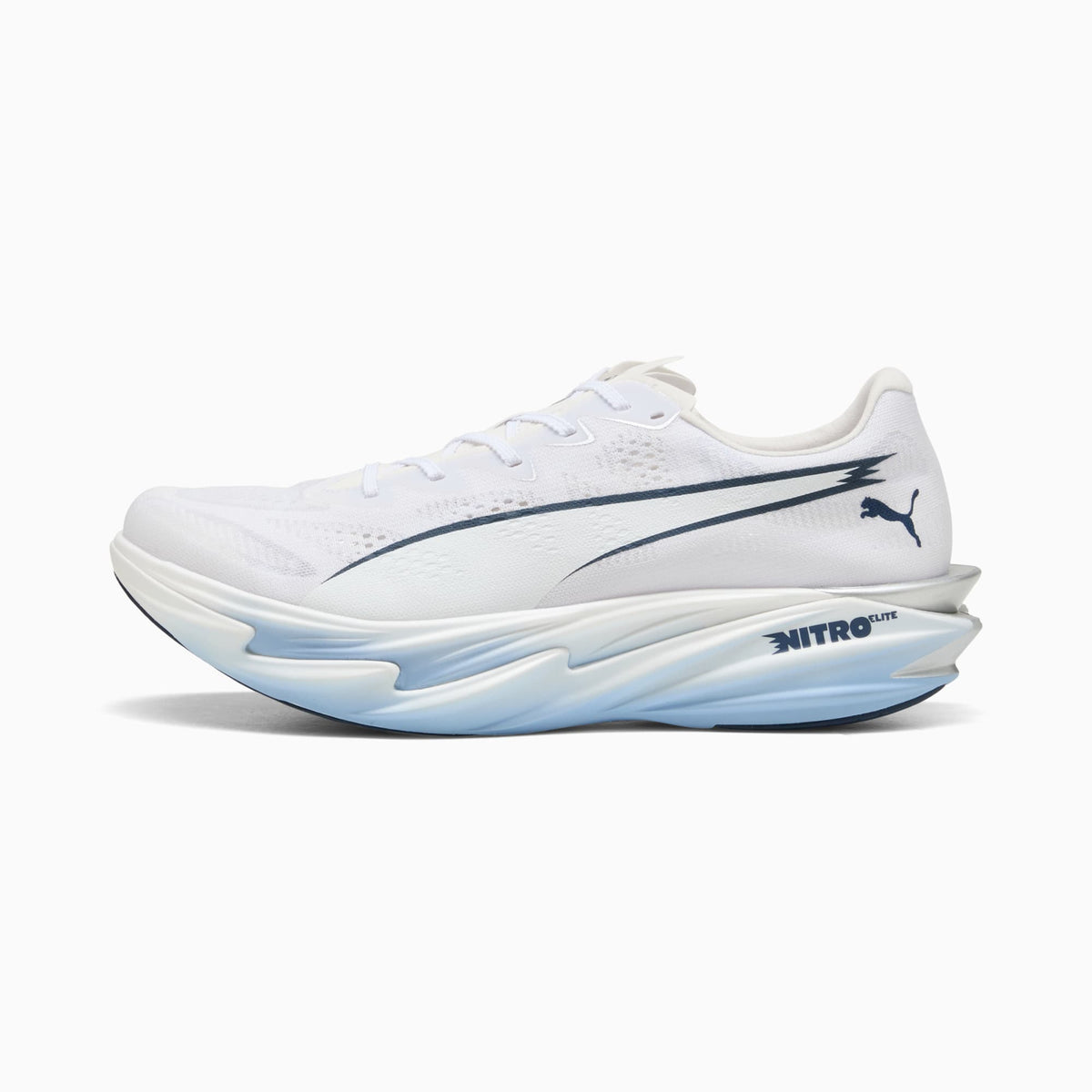 PUMA Deviate NITRO™ Elite 4 Running Shoes Men product view 1 — PUMA White-Chambray Blue-Persian Blue