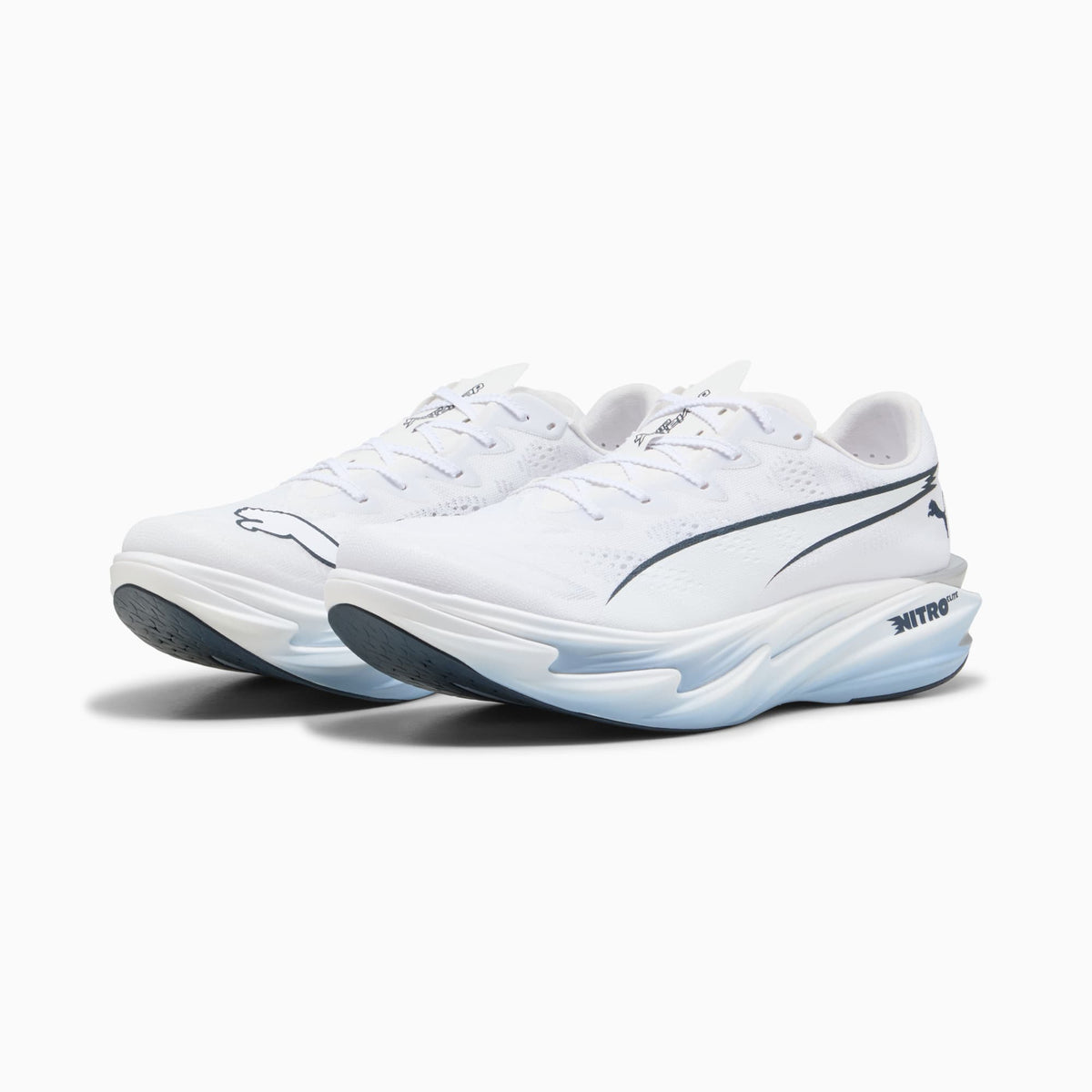 PUMA Deviate NITRO™ Elite 4 Running Shoes Men product view 2 — PUMA White-Chambray Blue-Persian Blue