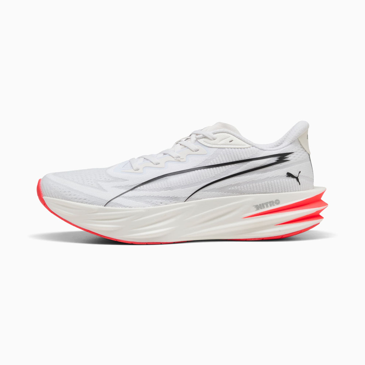 PUMA Deviate Pure NITRO™ Running Shoes Men product view 1 — PUMA White-Ultra Red-PUMA Silver