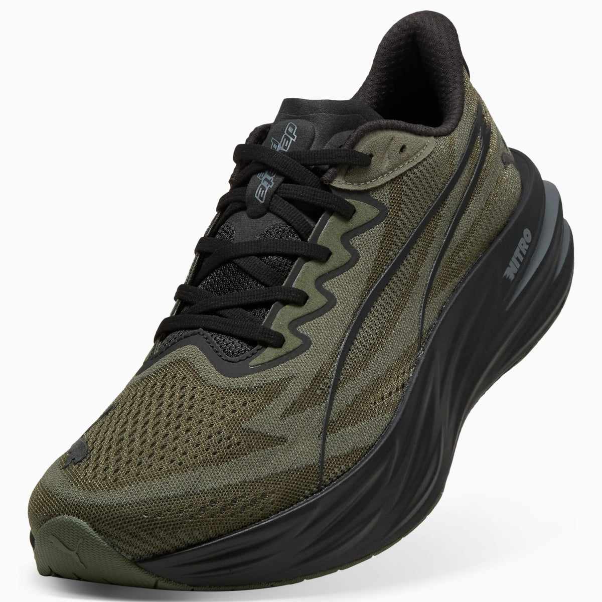 PUMA Deviate Pure NITRO™ Running Shoes Men product view 6 — Moss Veil-PUMA Black