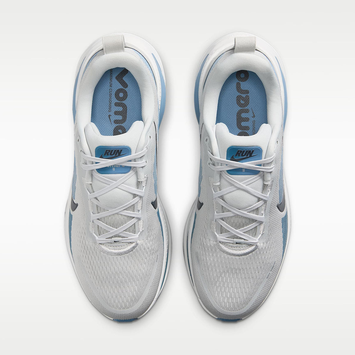 Nike Vomero 18 Men product view 4 — Grey Fog/Off White/Work Blue/Dark Obsidian