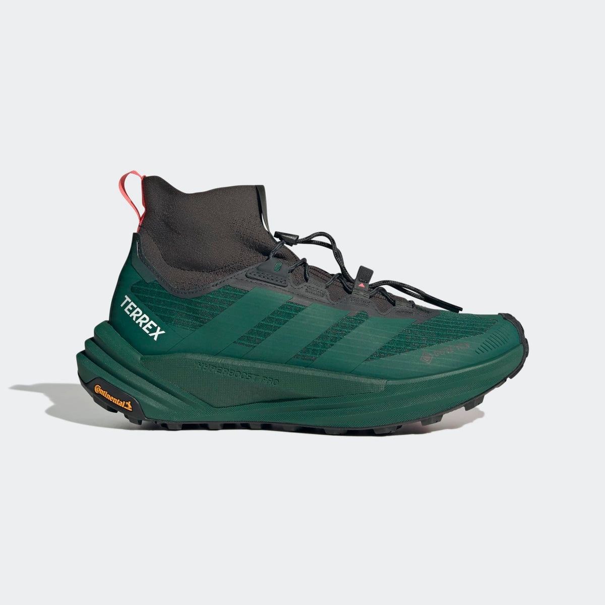 Adidas Terrex FREEHIKER 3 Ultra GORE-TEX Hiking Shoes Men - Side Lateral Center View - Collegiate Green / Collegiate Green / Carbon