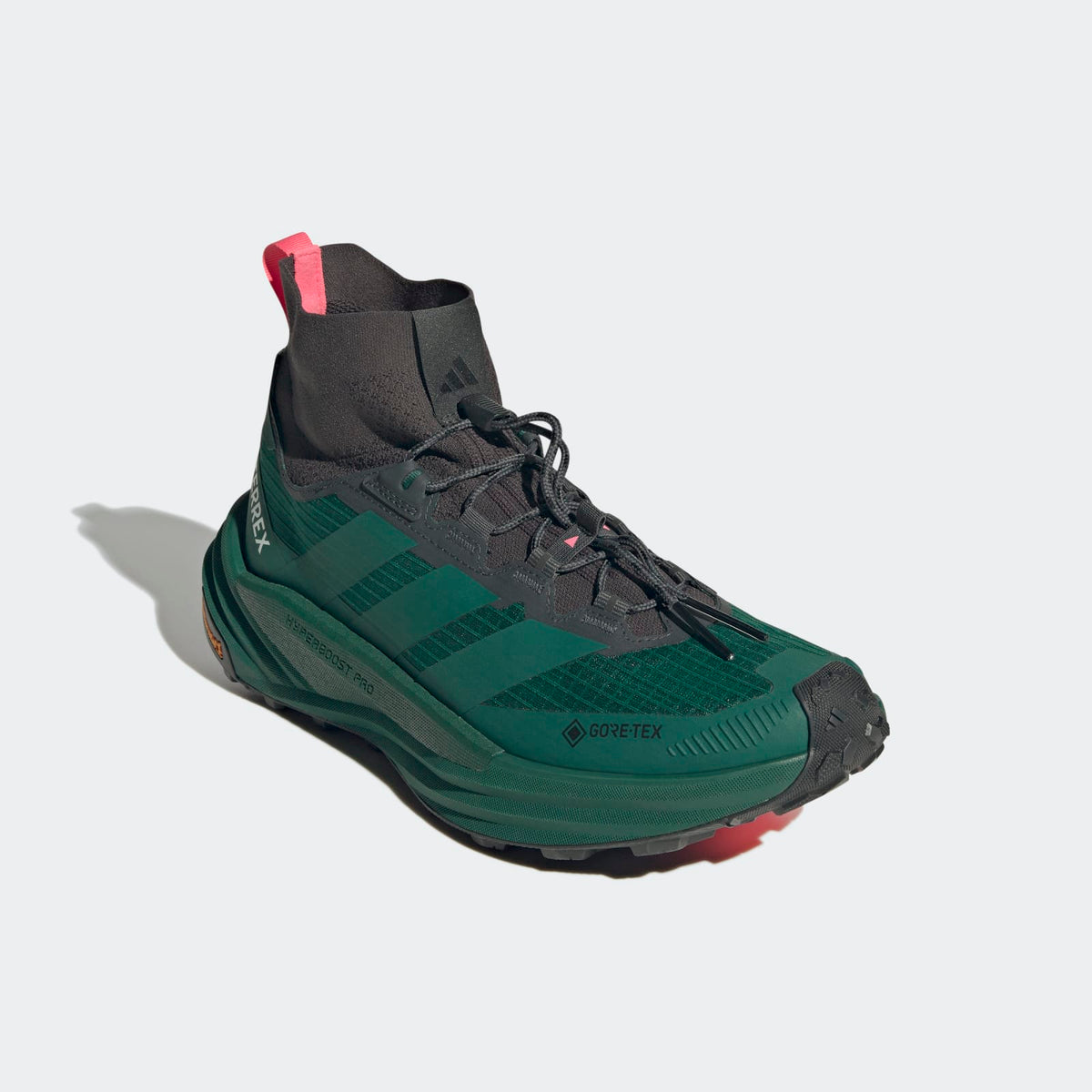Adidas Terrex FREEHIKER 3 Ultra GORE-TEX Hiking Shoes Men - Front Lateral Top View - Collegiate Green / Collegiate Green / Carbon