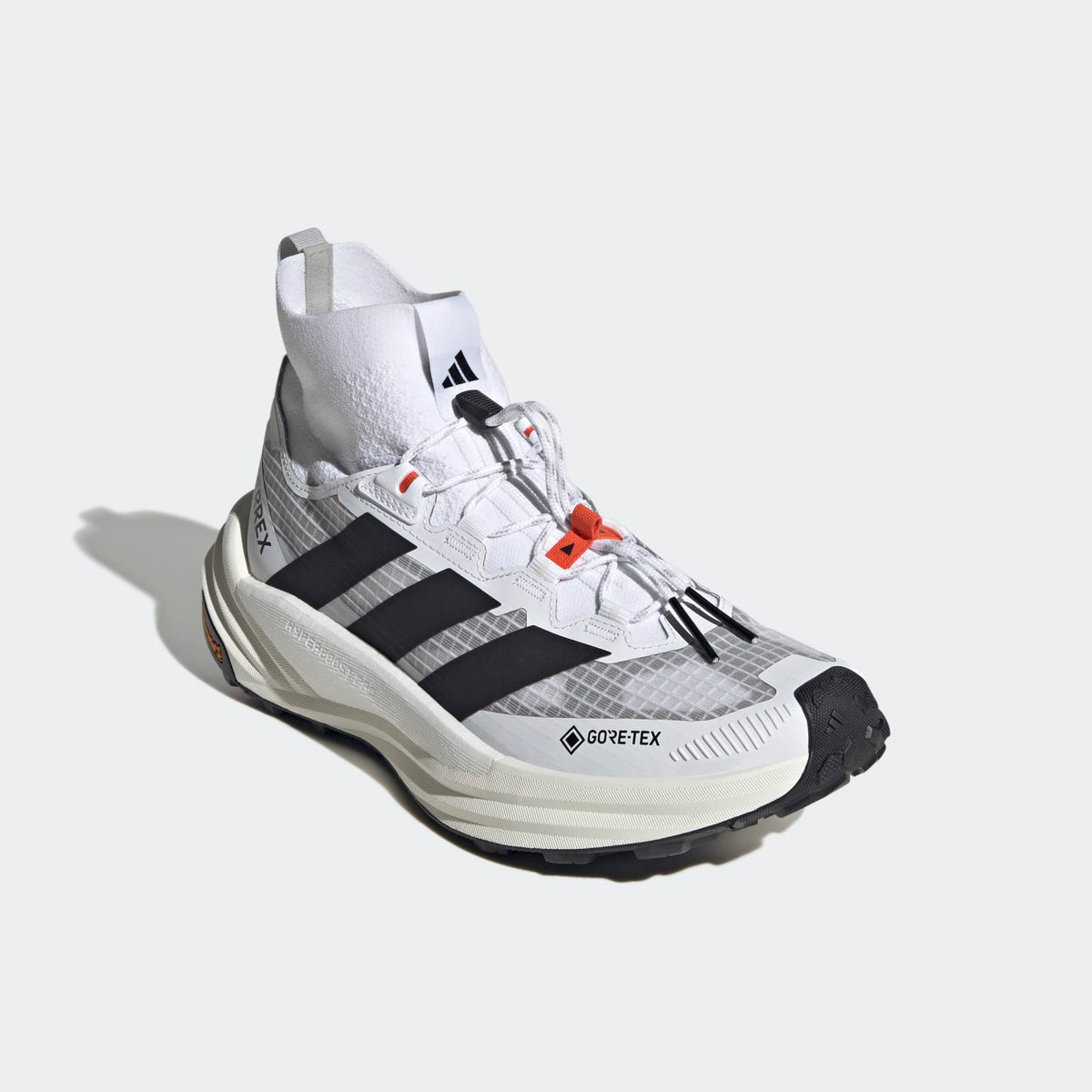 Adidas Terrex FREEHIKER 3 Ultra GORE-TEX Hiking Shoes Men - Front Lateral Top View - Cloud White / Core Black / Off White
