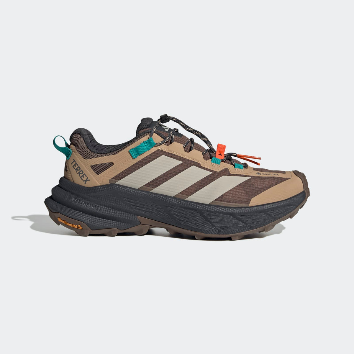 Adidas Terrex Freehiker SL GORE-TEX Hiking Shoes Men - Side Lateral Center View - Earth Strata / Beige / Pure Teal