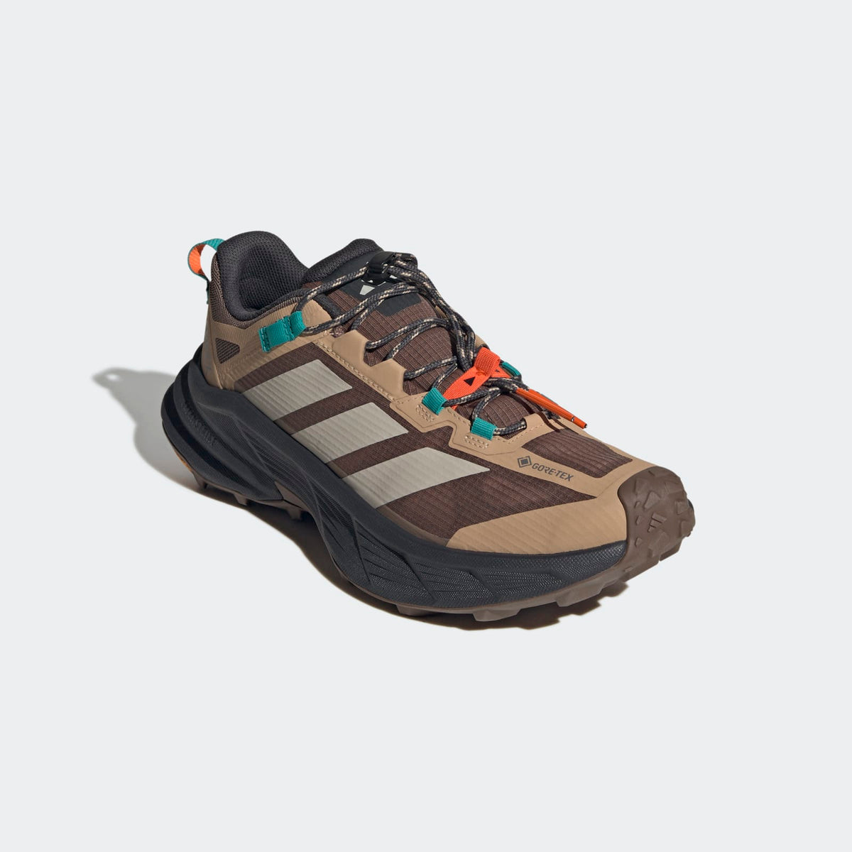 Adidas Terrex Freehiker SL GORE-TEX Hiking Shoes Men - Front Lateral Top View - Earth Strata / Beige / Pure Teal