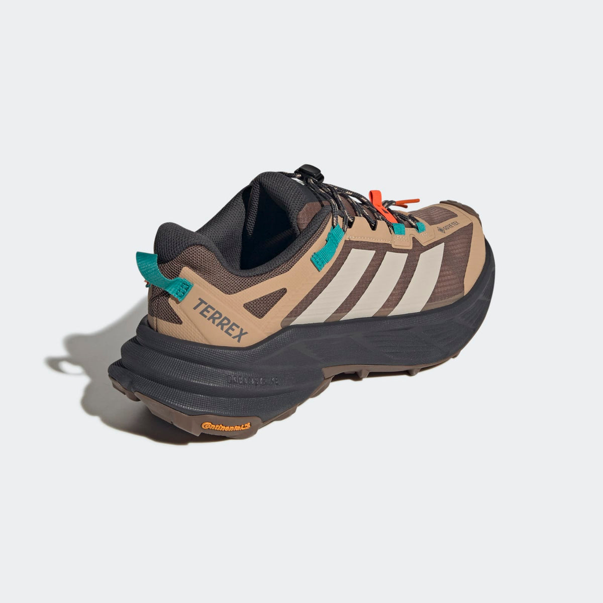 Adidas Terrex Freehiker SL GORE-TEX Hiking Shoes Men - Back Lateral Top View - Earth Strata / Beige / Pure Teal