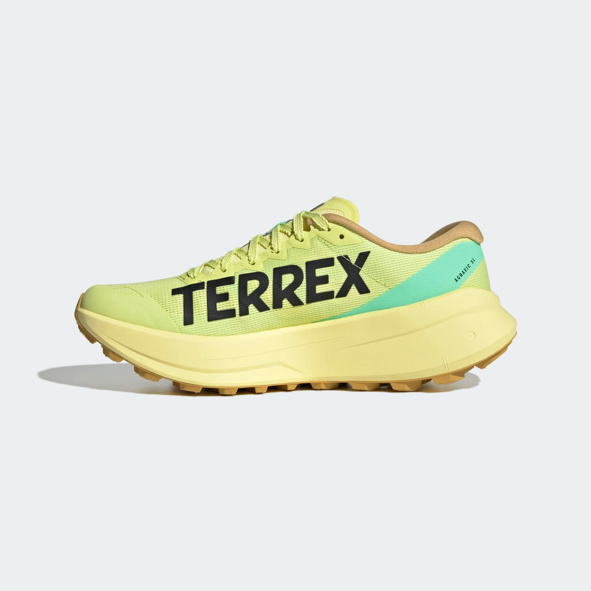 Adidas Terrex Agravic SL Trail Running Shoes Men - Side Medial Center View - Frozen Lemon / Core Black / Pulse Mint
