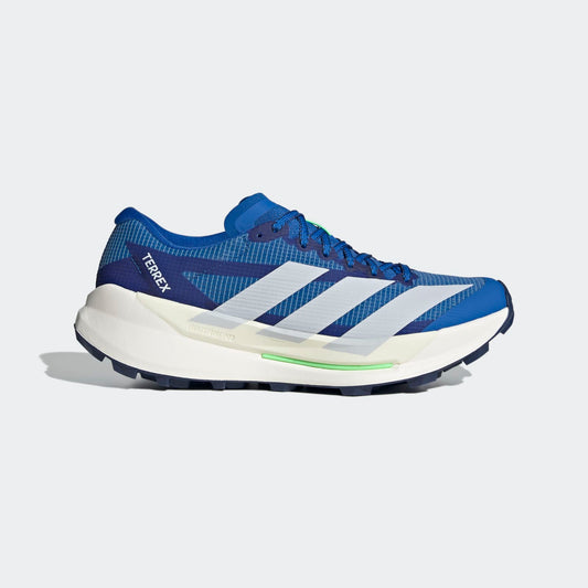 Adidas Terrex Agravic TT Trail Running Shoes Men - Side Lateral Center View - Blue / Dash Grey / Lime Burst