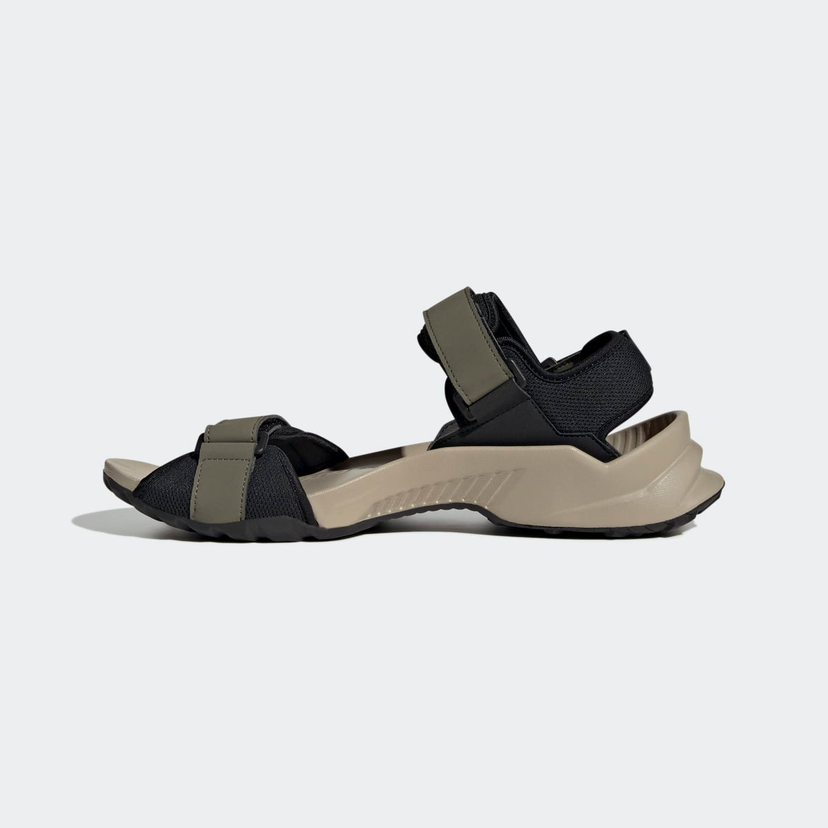 Adidas Terrex Hydroterra Sandals - Side Medial Center View - Olive Strata / Core Black / Wonder Beige