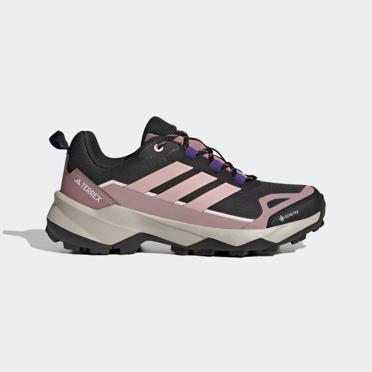 Adidas Terrex Skychaser AX5 GORE-TEX Hiking Shoes Women - Side Lateral Center View - Core Black / Core Black / Dual Lilac