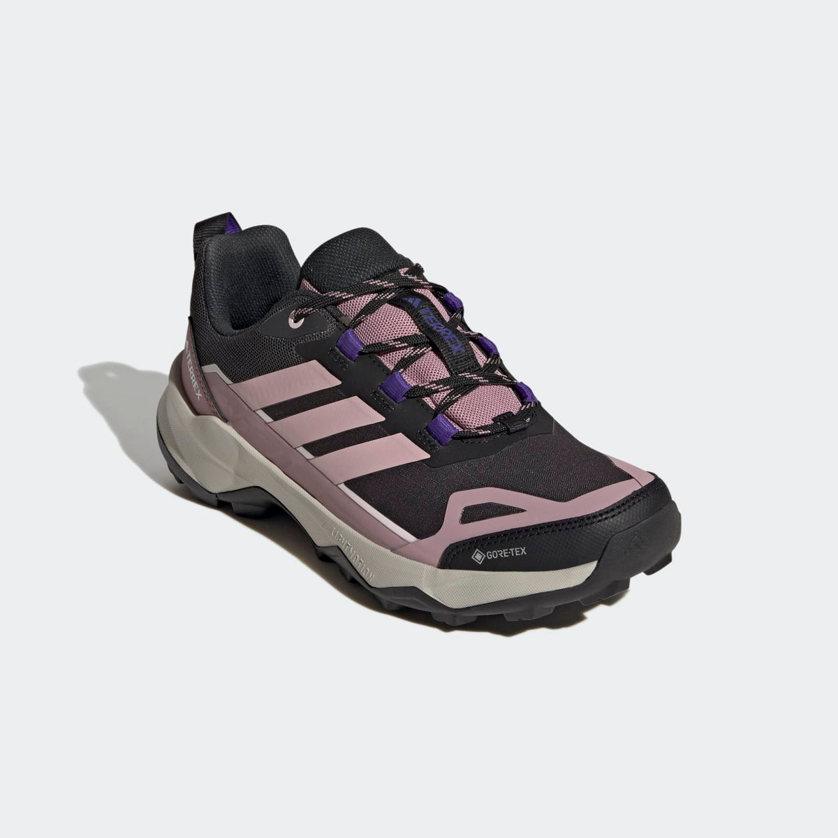 Adidas Terrex Skychaser AX5 GORE-TEX Hiking Shoes Women - Front Lateral Top View - Core Black / Core Black / Dual Lilac