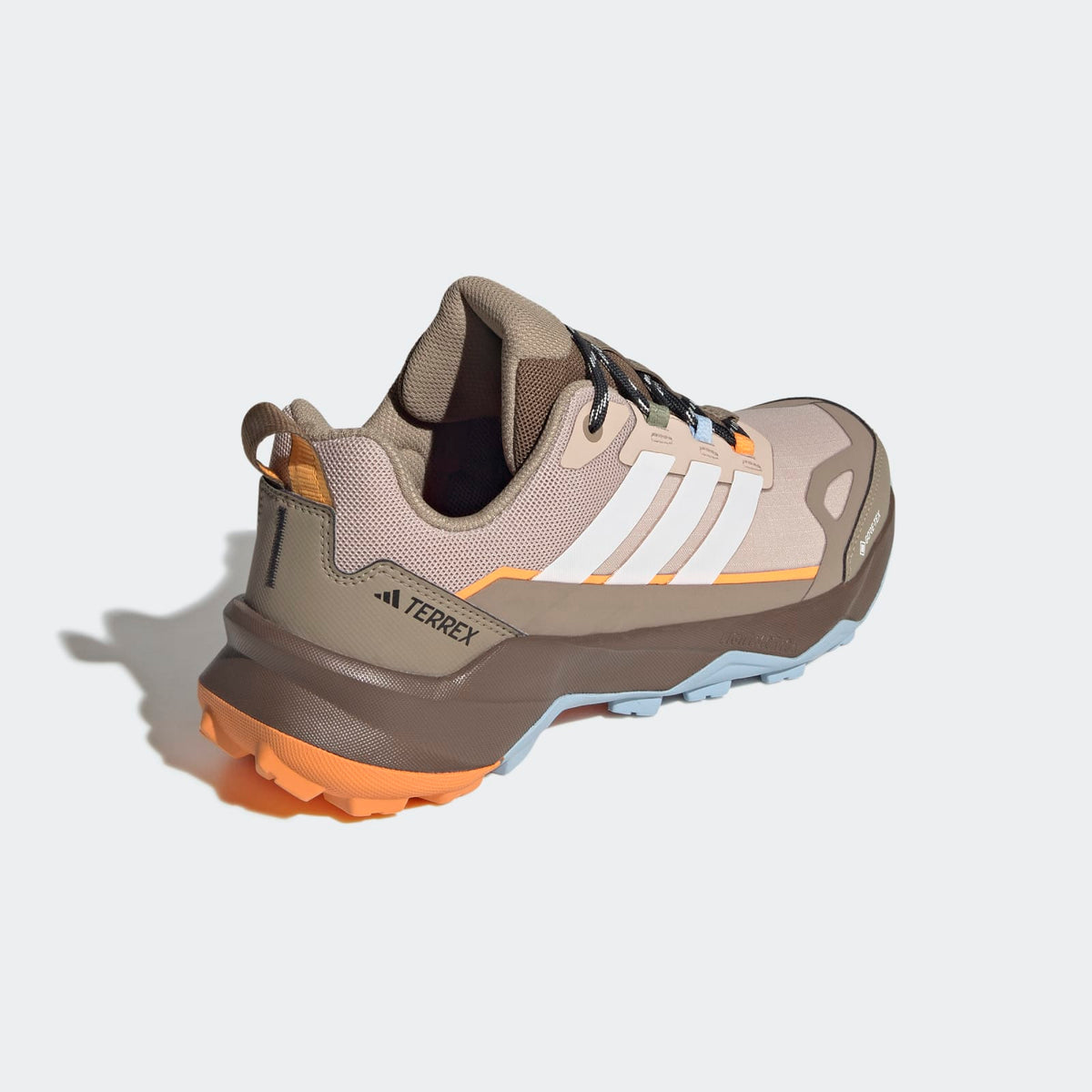 Adidas Terrex Skychaser AX5 GORE-TEX Hiking Shoes Women - Back Lateral Top View - Wonder Taupe / Off White / Glow Blue