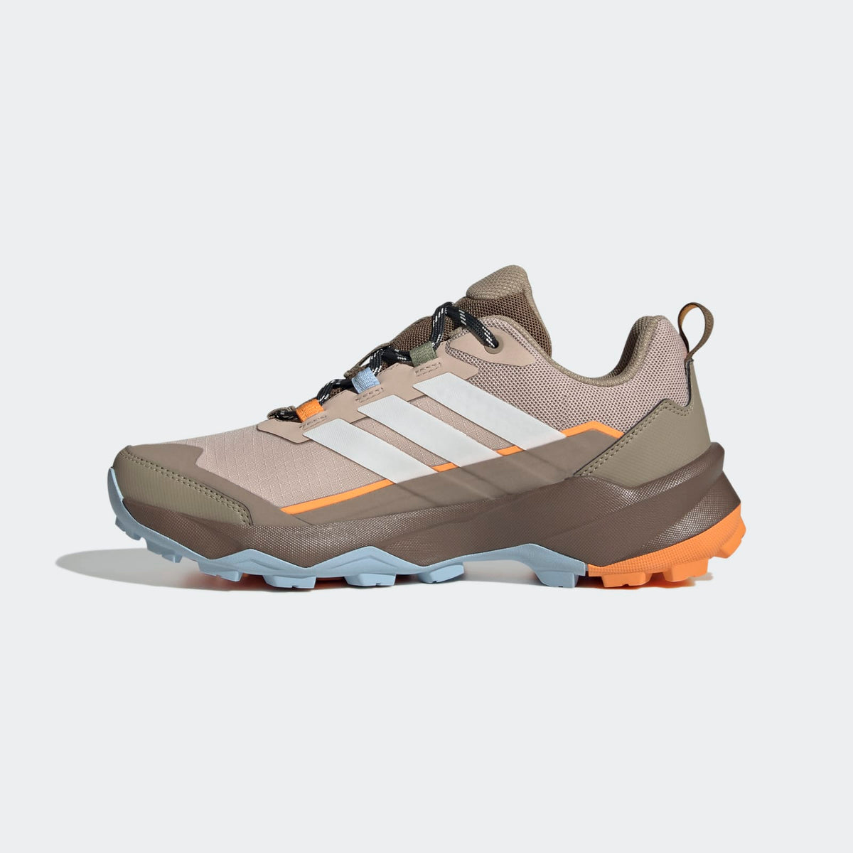 Adidas Terrex Skychaser AX5 GORE-TEX Hiking Shoes Women - Side Medial Center View - Wonder Taupe / Off White / Glow Blue