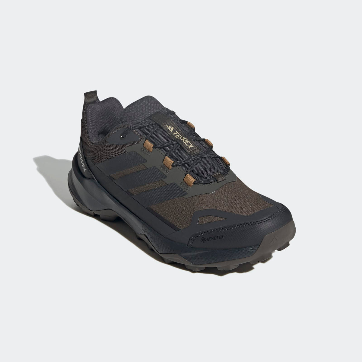 Adidas Terrex Skychaser AX5 GORE-TEX Hiking Shoes Men - Front Lateral Top View - Shadow Olive / Carbon / Bronze Strata