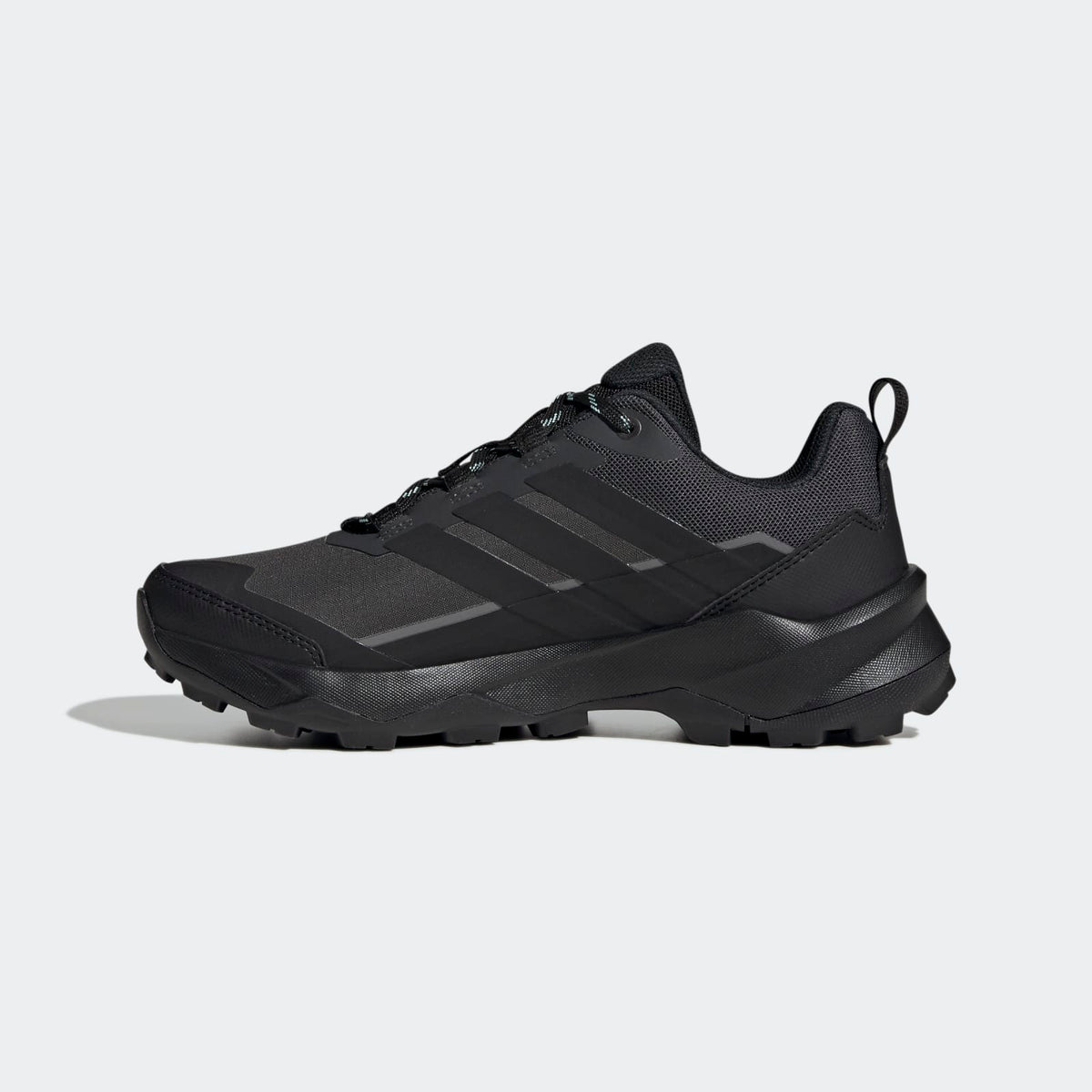 Adidas Terrex Skychaser AX5 GORE-TEX Hiking Shoes Women - Side Medial Center View - Carbon / Core Black / Semi Flash Aqua