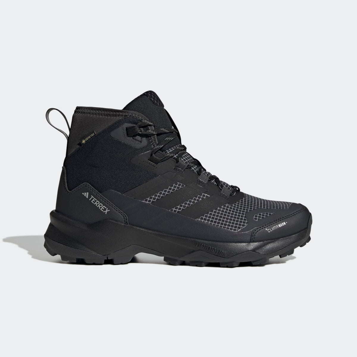 Adidas Terrex Skychaser AX5 Mid GORE-TEX CLIMAWARM+ Hiking Shoes Men - Side Lateral Center View - Core Black / Core Black / Carbon