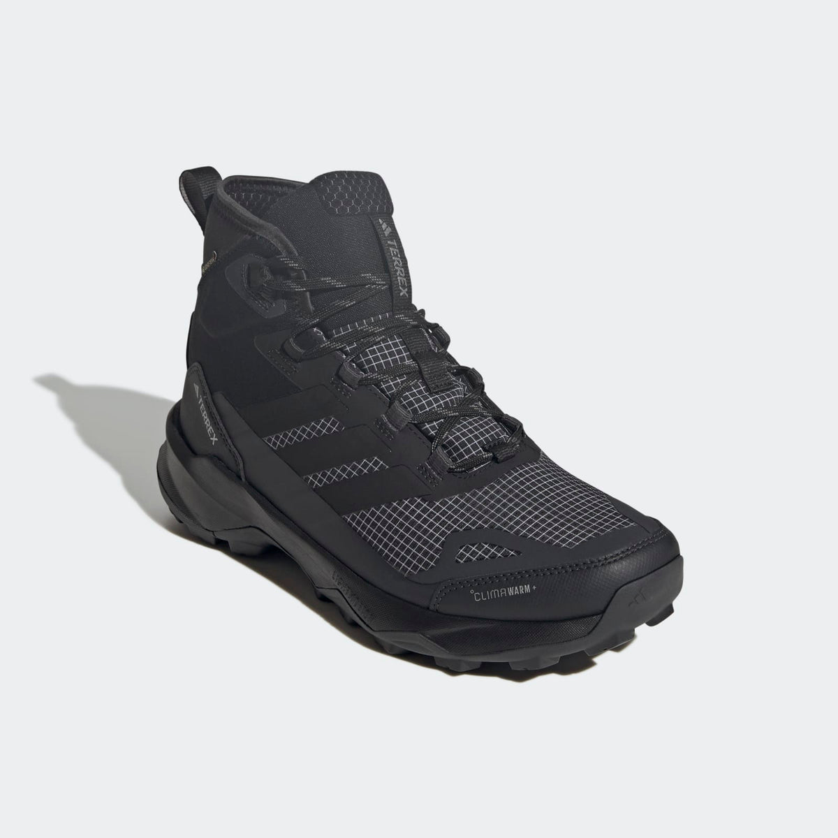 Adidas Terrex Skychaser AX5 Mid GORE-TEX CLIMAWARM+ Hiking Shoes Men - Front Lateral Top View - Core Black / Core Black / Carbon