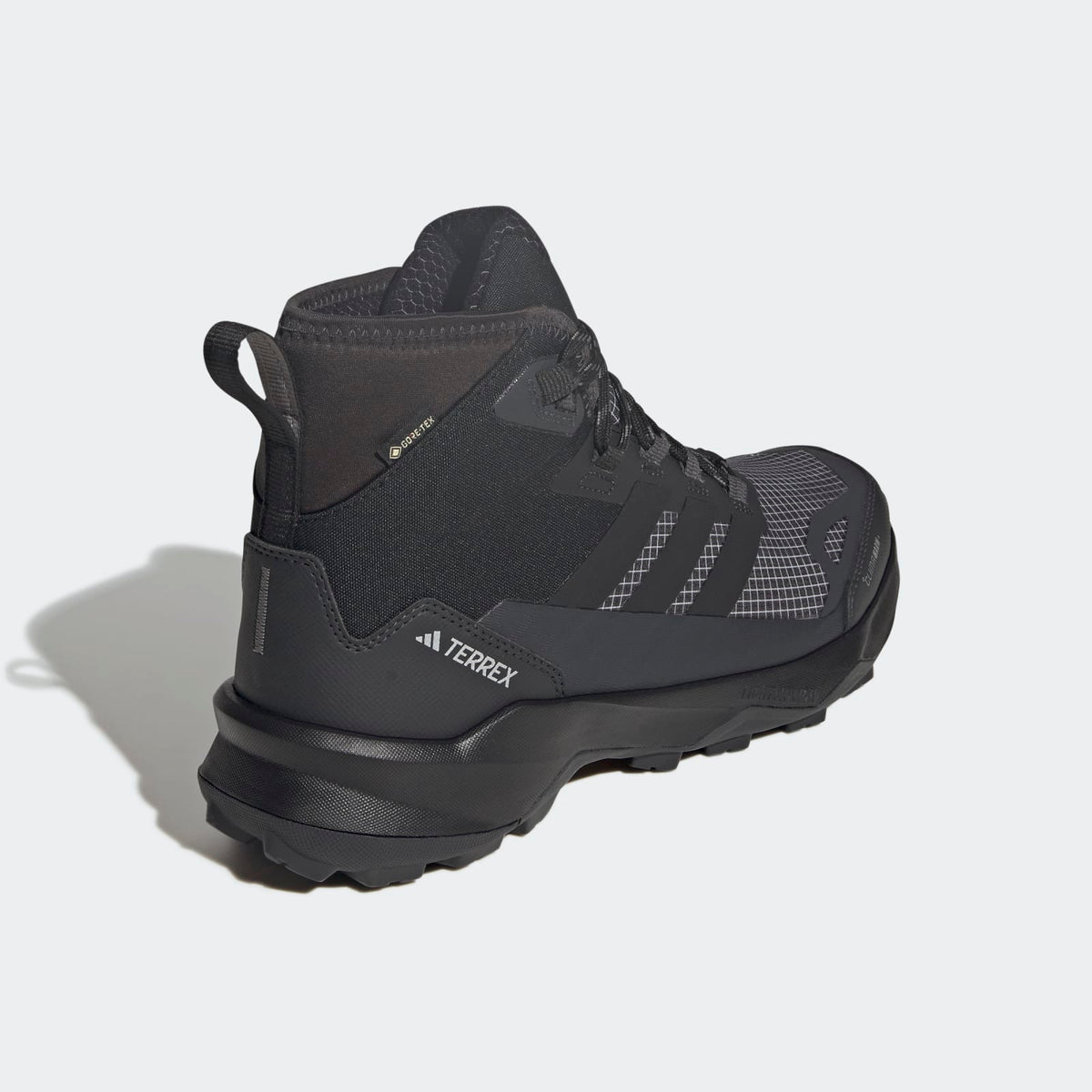 Adidas Terrex Skychaser AX5 Mid GORE-TEX CLIMAWARM+ Hiking Shoes Men - Back Lateral Top View - Core Black / Core Black / Carbon