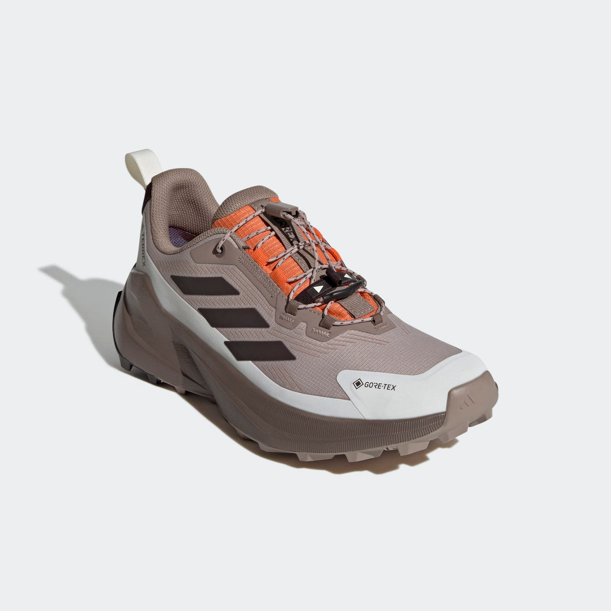 Adidas Terrex Trailmaker 2 GORE-TEX Speed Lace Hiking Shoes Women - Front Lateral Top View - Wonder Taupe / Aurora Coffee / Off White