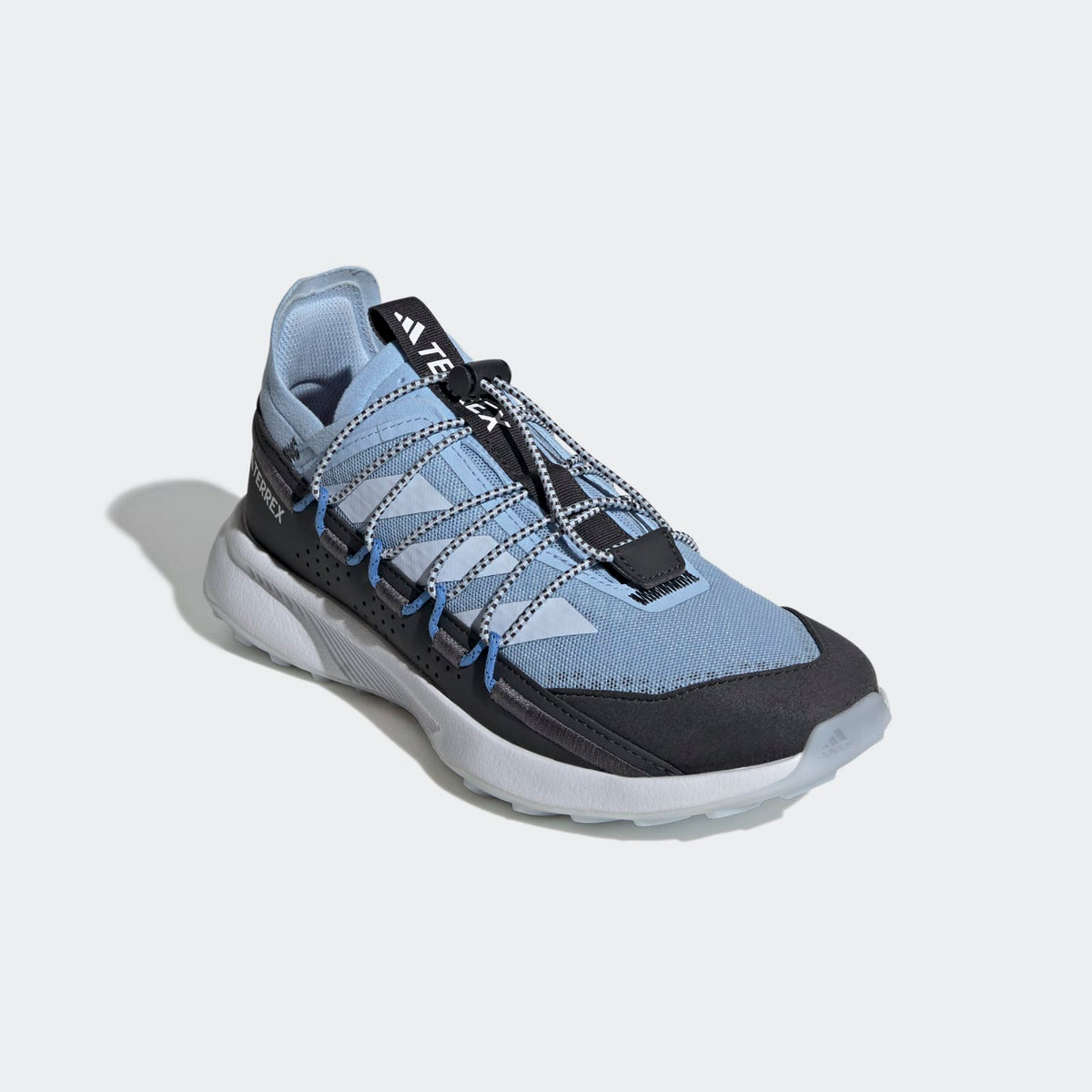 Adidas Terrex Voyager 21 Travel Shoes Women - Front Lateral Top View - Glow Blue / Crystal Sky / Carbon